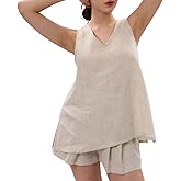 Amazhiyu Women's 100% Linen Summer V Neck Sleeveless Tunic Tank Tops Loose Fit