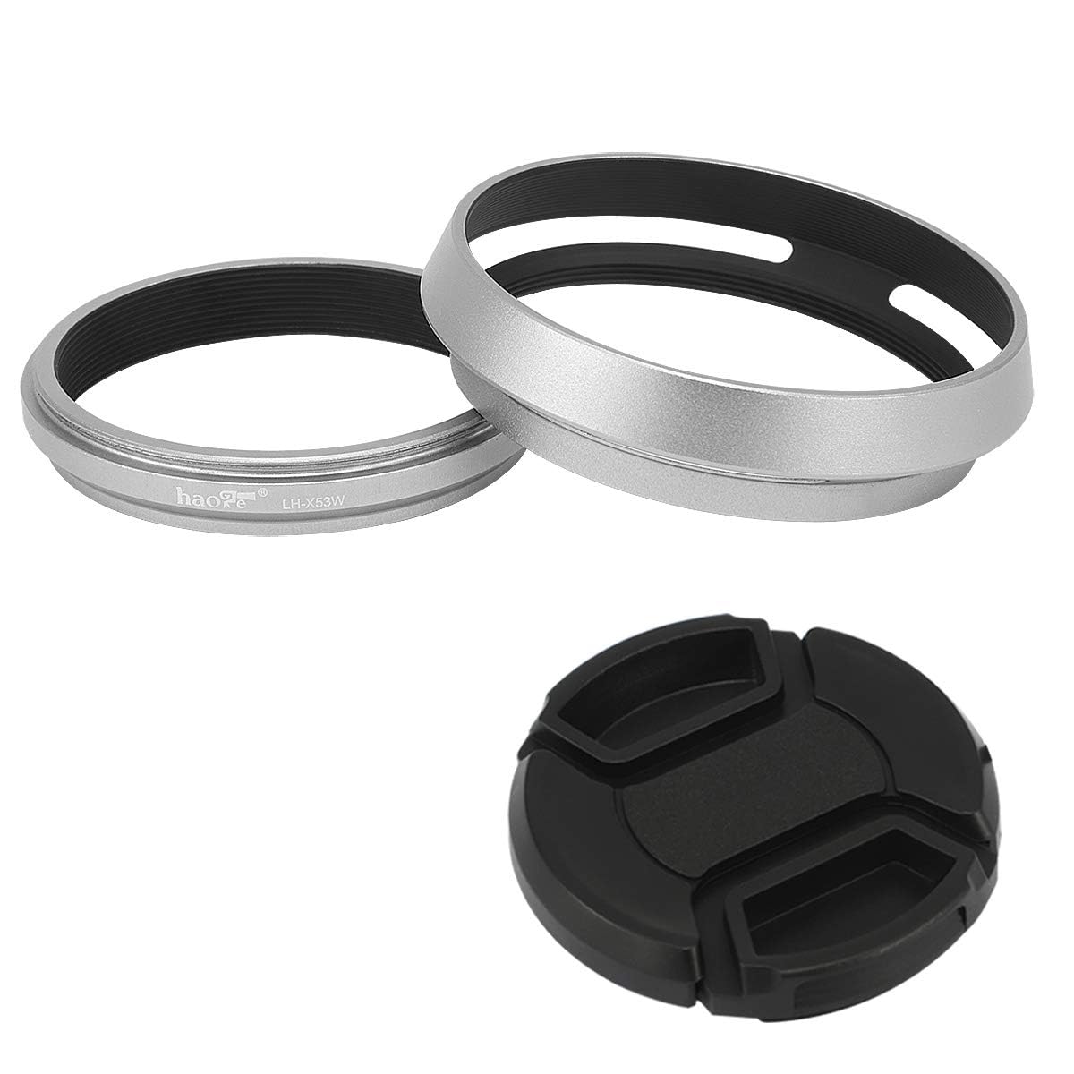Haoge LH-X53W 3in1 Lens Hood with Adapter Ring and Snap On Cap Set for Fujifilm X100VI Fuji FinePix X70 X100 X100S X100T X100F X100V Camera Silver replaces Fujifilm LH-X100