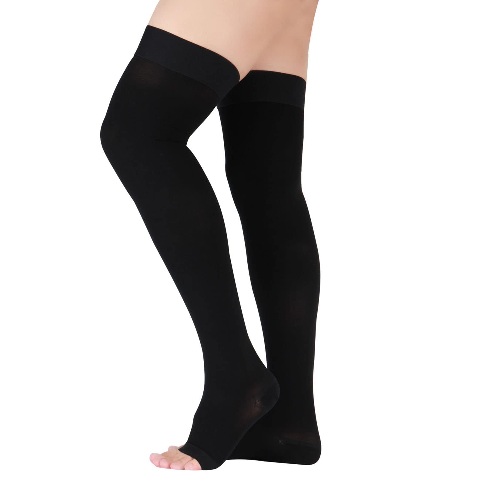 Photo 1 of Lin Performance 20-30 mmHg Medical Compression Stockings for Women and Men Thigh High,Dot-Top,Open Toe Socks for Varicose Vein Swollen legs Travel Flight Pregnant(Black,L)