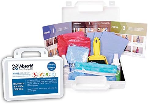 Absorb! OSHA Body Fluid Spill Kit, Effective against Norovirus and Bloodborne Pathogens, 16 per Case, Water-Resistant Written Instructions