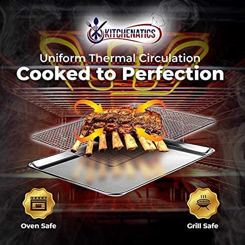 KITCHENATICS Jelly Roll Baking Pan & Cooling Rack Heavy Duty Aluminum Sheet Pan with Stainless