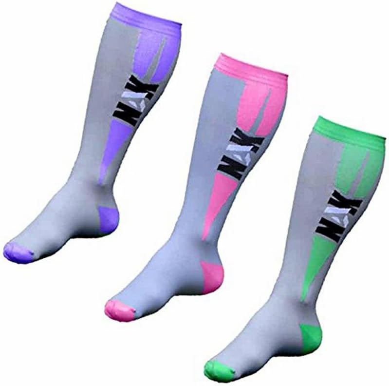NAK Fitness Graduated Compression Socks Men And Women 1 Pair Best For Running, Nurses, Crossfit Medium Gray/Purple