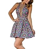 Women Sexy V Neck Cross Bandage Floral A-line Dress Party Beach Boho Skirt (S)