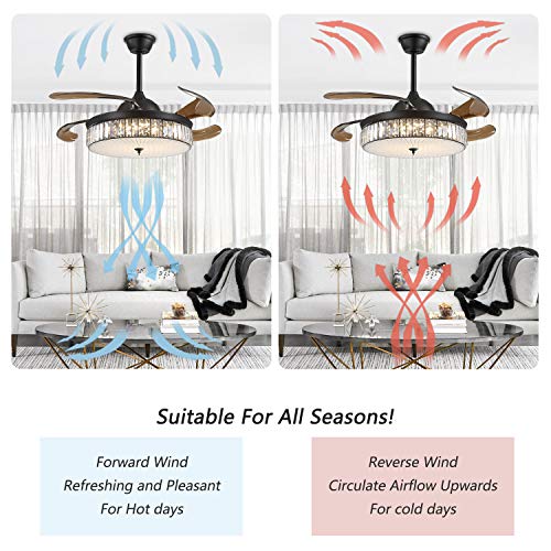 Crystal Ceiling Fan Lights Dimmable LED Fandelier, Siljoy 42 inch