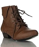 Women's Pointy Toe Oxford Low Chunky Heel Lace Up Ankle Bootie Boots With Collar Flip Over