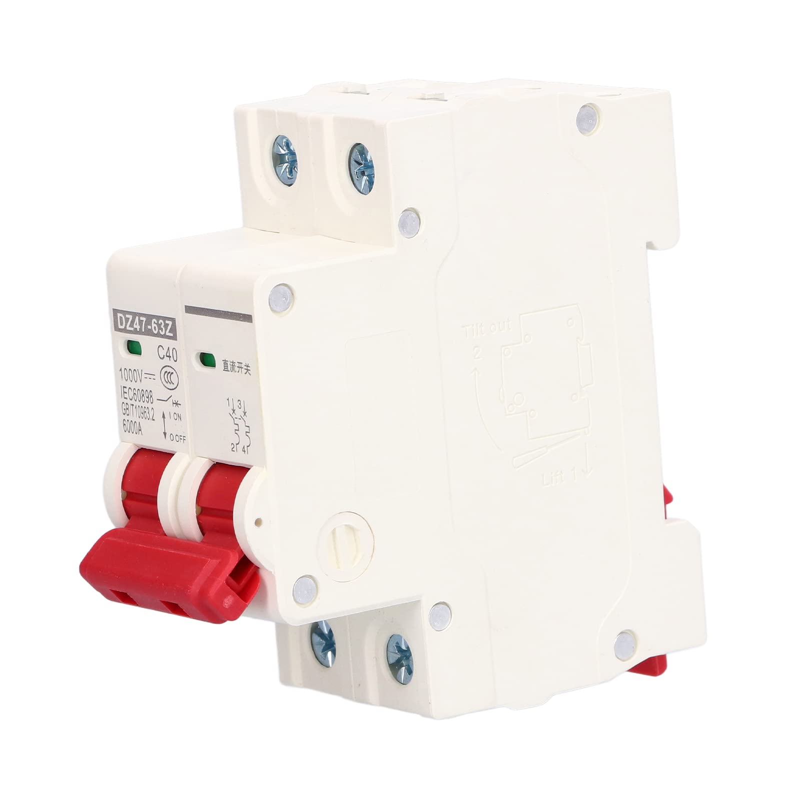 2Poles DC 1000V Mini Circuit Breaker, MCB Solar PV System Isolator Switch, DIN Rail Mount DC Disconnect Switch for Solar Panel, Battery (40A)