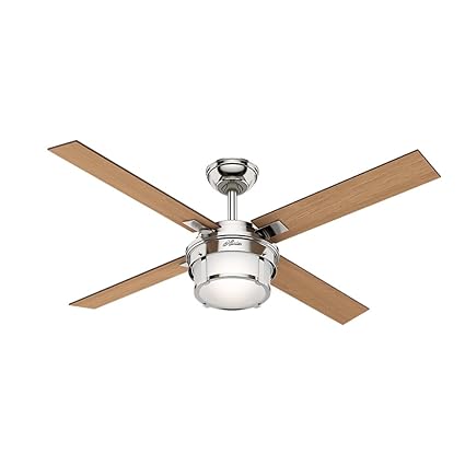 Hunter 59318 Maybeck 52 Ceiling Fan With Light With Handheld Remote Large Polished Nickel