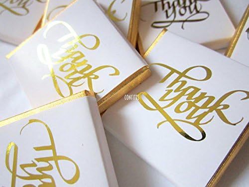 Mini Personalised Chocolates, Thank You, White and Gold, Party Favours, Wedding, Birthday, 25 PCS