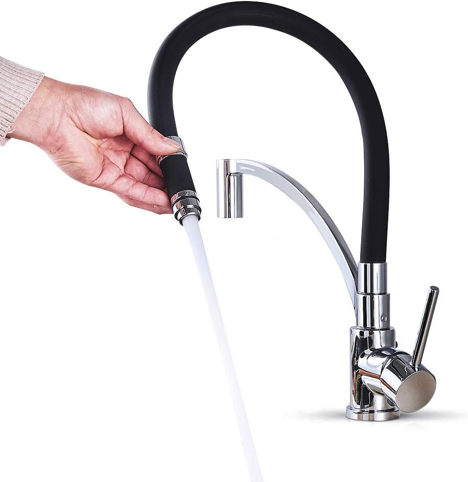 Kitchen Taps Chrome and Black Monobloc Kitchen Sink Mixer Tap High Arc