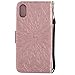 A-slim iPhone X Wallet Case, (TM) Sun Pattern Embossed PU Leather Magnetic Flip Cover Card Holders & Hand Strap Wallet Purse Case for iPhone X 2017 - Rose Gold
