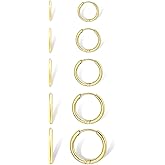 Dainty Small Gold Hoop Earrings for Women Set: 5 Pairs Lightweight 14K Gold Minimalist Huggie Hoop Earrings Cartilage Hoop Earring Helix Earring Tiny Gold Hoops for Women Men 1.6MM Thickness Hypoallergenic Earring Sets for Multiple Piercing