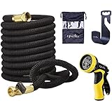 Lifecolor 50' Expanding Hose Stretch Hosepipe, 9 Functions Sprayer, Strongest Expandable Garden Hose With Double Latex Core, Solid Brass Connector and Extra Strength Fabric for Car Garden Hose Nozzle