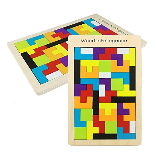 SENLIXIN Wooden Tetris Puzzle Tangram Jigsaw Brain Teasers Toy 40Pcs Colorful Building Blocks Early Education Intelligence Puzzle for Preschool Children Kids Boys Girls Playing - Thumbnail 3