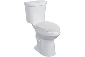 ADA Elevated Two-Piece Toilet, 19" Seat Height, Elongated Long Design, Top-Mount Dual-Button Flush, Ceramic Bowl & Plastic Se