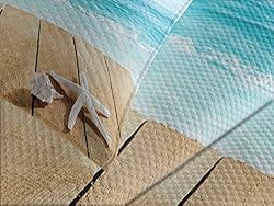 Ambesonne Seashells Bedspread, Wooden Boardwald