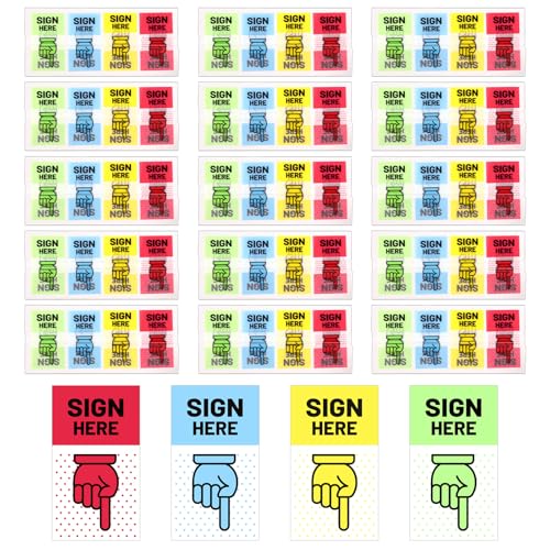 1500pcs Sign Here Stickers, Adhesive Arrow Labels, Signature Sticky Tabs, Initial Here Flags for Documents Notebooks Home Office School Notary Supplies (4 Colors)