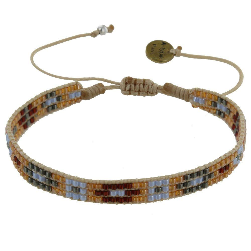 LES POULETTES BIJOUX - Bracelet Tolowa Beige Cotton Link and Beads - Classics - Deep Brown