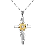 Cross Necklace for Women Sunflower Cross Necklace 925 Sterling Silver Dainty Sunshine Pendant for Women Mom Sunflower Gifts f
