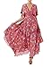 R.Vivimos Women Summer Print Deep V Neck Cotton Beach Long Dresses Medium Red