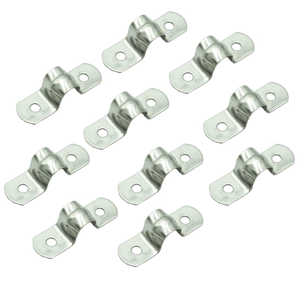 10pcs 304 Stainless Steel Pipe Clips,Two Hole Tube Strap Tension Clips U-Tube Clamp,Pipe Clamps for Water Pipe/Gas Pipe/Steel Pipe/Support Accessories (M10)