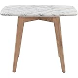 CIMA 12" x 21" Rectangular Italian Carrara White Marble Table with Oak Legs