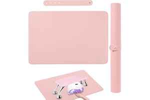 BRAVIKERLY Nail Art Table Mat, (Mat Only) Foldable Nail Hand Rest Manicure Pad, Soft Microfiber PU Leather Nail Mat, Nail Arm Rest Pad for Acrylic Nails, Nail Table Pad Desk Mat for Nail Tech Salon Home, Pink