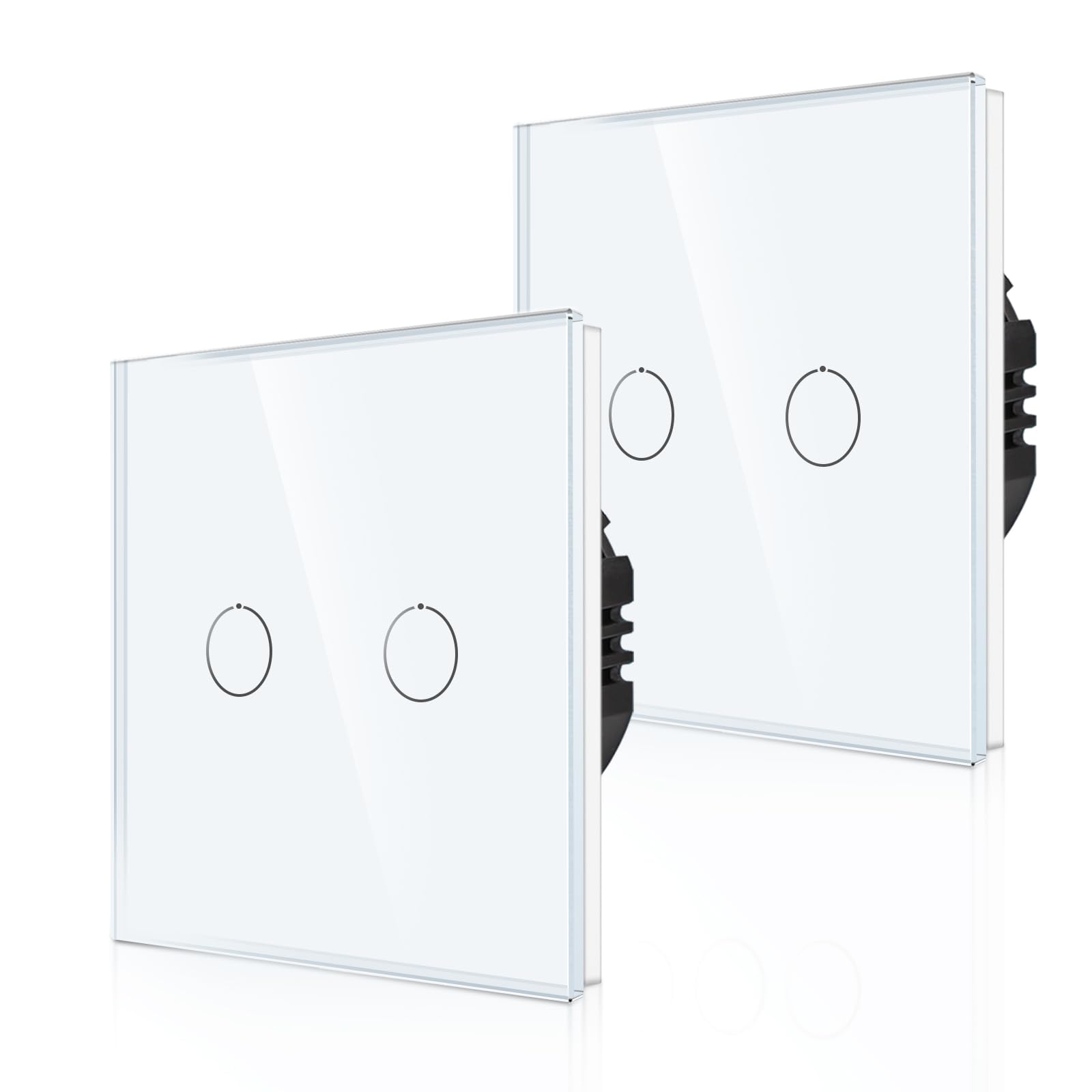 CNBINGO 1-Way Touch Light Switch - White Wall Switch with Glass Panel and Status LED Backlight - No Neutral Wire Required - 2 Gang - 2 Pack