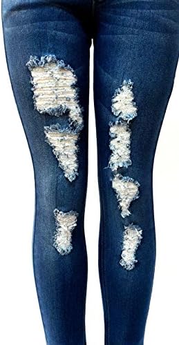 Jack David Womens Stretch Distressed Ripped Blue Skinny Destroy Denim Jeans