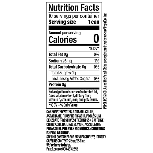 DIET PEPSI SODA, 7.5 OUNCE MINI CANS, 10 PACK