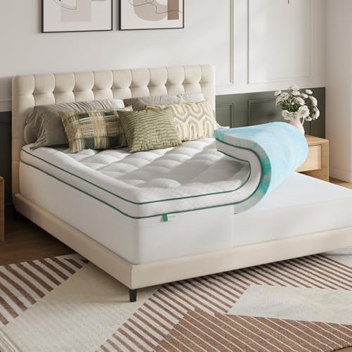 Novilla Double Mattress Topper 160 x 190 cm, 2-in-1 Memory Foam Gel Mattress Topper, Separable Design (Combined or Single Use), Soft Padded Layer + Foam, Washable Cover
