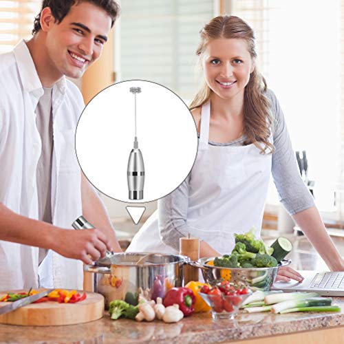 Milk Frother Handheld Battery Operated Electric Stainless Steel Whisk Automatic Foam Maker Drink Mixer for Hot Chocolate Coffee Latte Cappuccino Milkshake(Three Batteries Included)