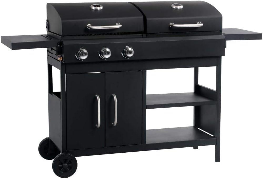 SCIEU Gas Charcoal Combo Grill with 3 Burners