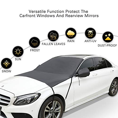 MAJALiS Car Windshield Rear Mirror Cover, Windshield Sunshade Foldable Windshield Cover Sun Shade Reflection Blocker Magnetic Scrachproof Windproof Fits Universal Vehicle All Season