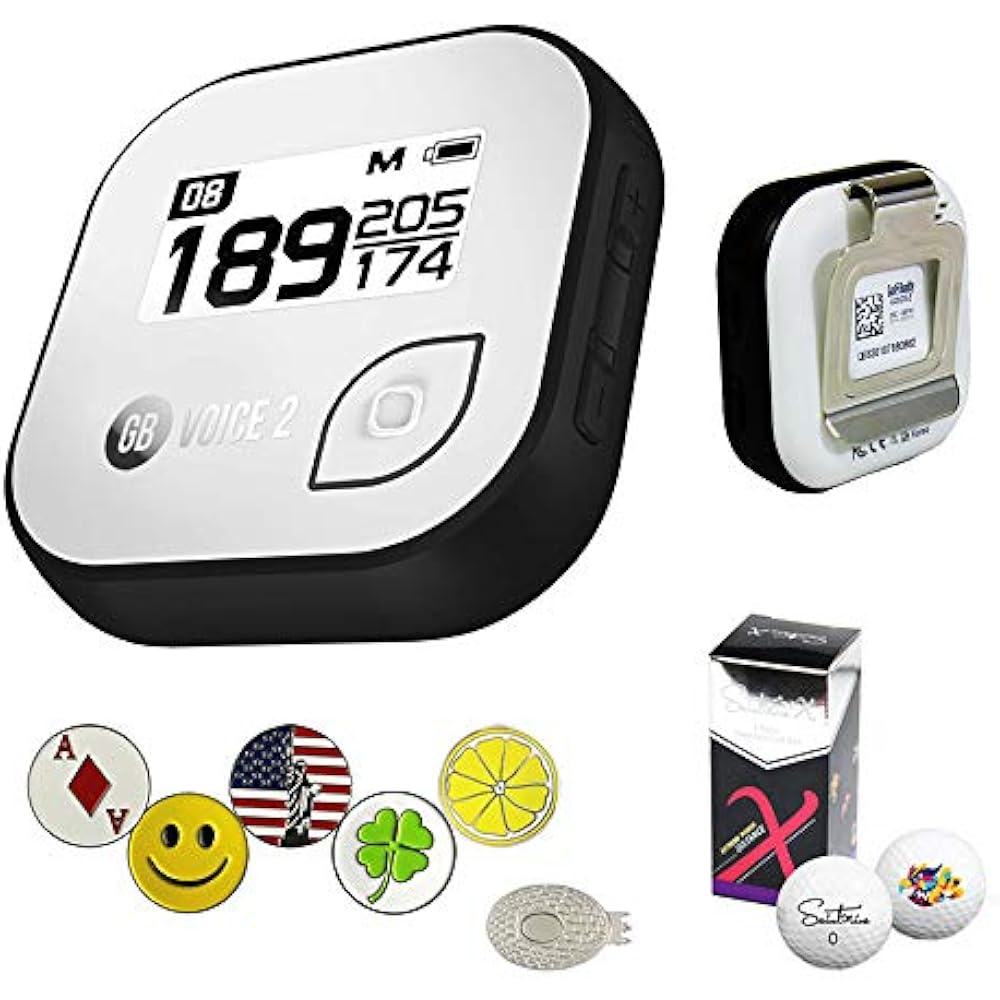 Golf Buddy Voice 2 GPS/Rangefinder Bundle 5 Ball Markers, 1