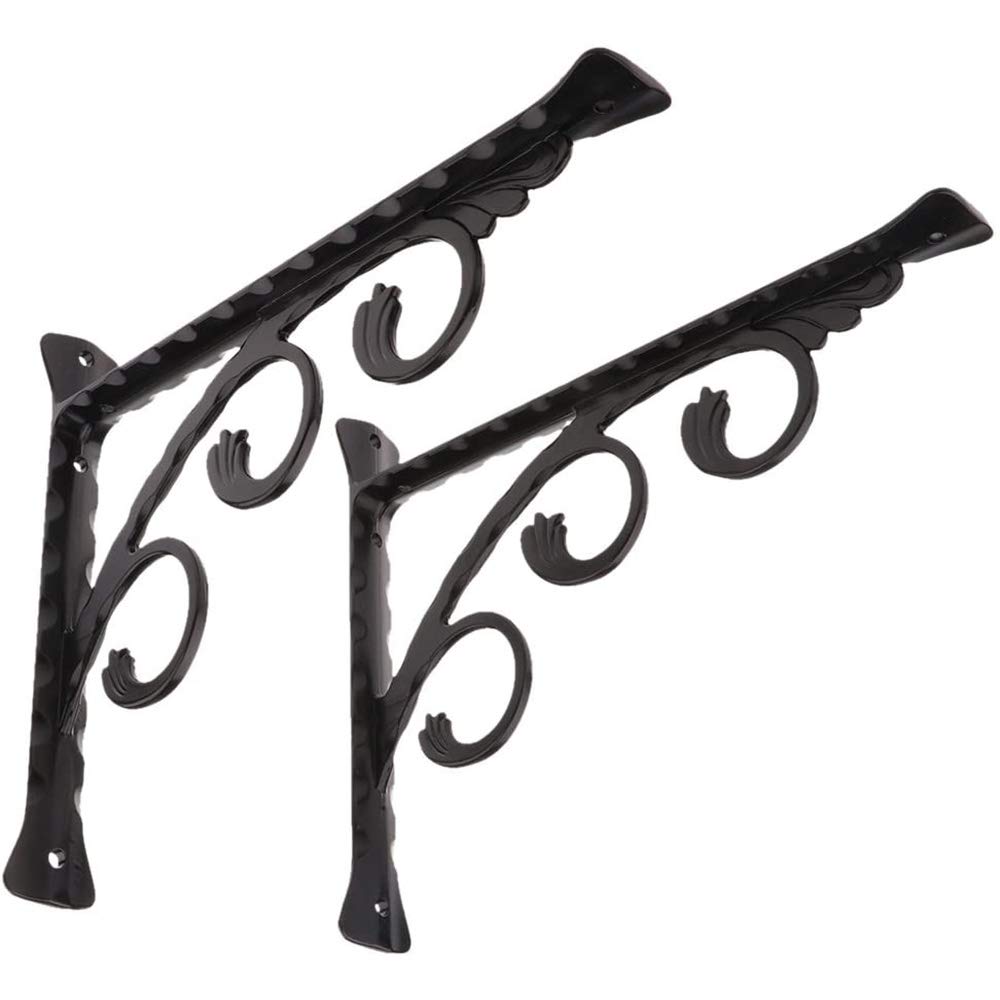 POFET 2pcs 15×20CM European Style L Shaped Wall Mounted Shelf Bracket Hanging Holder Brackets - Wall Mounted Floral Shelf, 90Degree - Brackets Wall - Black