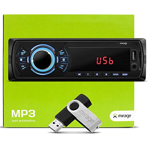 MP3 Player Automotivo Mirage P3323M USB SD AUX FM RCA Busca pasta + Pen Drive 4GB Carro