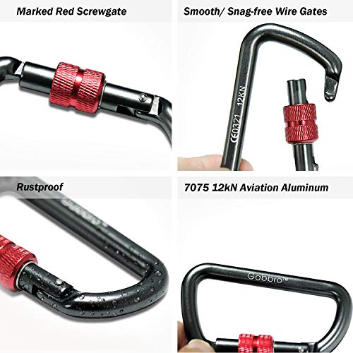 Carabiner, GABBRO 12KN/2697lbs Screwgate D-Ring Carabiner Clip, 3/4 oz Aircraft Grade Aluminum, Heavy Duty Caribeaners for Hammocks Tarp Swing Dog Leash Keychain Camping, NOT for Climbing (2 Pcs/Gray) - Thumbnail 3