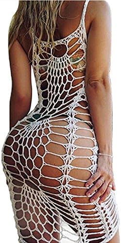 ZHCKyee Women's Vintage Crochet Lace Bikini Swimsuit Cover Ups Short Hollow Out Beach Dresses