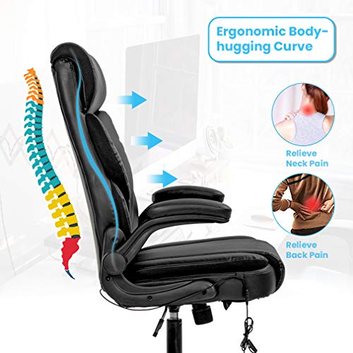 Office Chair Ergonomic Desk Chair PU Leather Computer Chair with Lumbar Support Flip up Armrest Task Chair Rolling… - Image 3