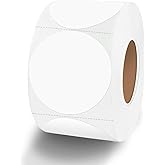 Yeachlaing 1.5 Inch White Round Thermal Sticker Labels, Self-Adhesive Circle Direct Thermal Labels, Multi-Purpose Roll Sticker Labels for DIY Logo Design with Perforation Line（ 500 Labels，1 Roll）