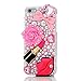 iPhone SE Case,iPhone 5S/5 Case - Mavis's Diary 3D Handmade Bling Crystal Red Lips Lipstick Pink Heart Bow Pearls Diamonds Hard White Cover