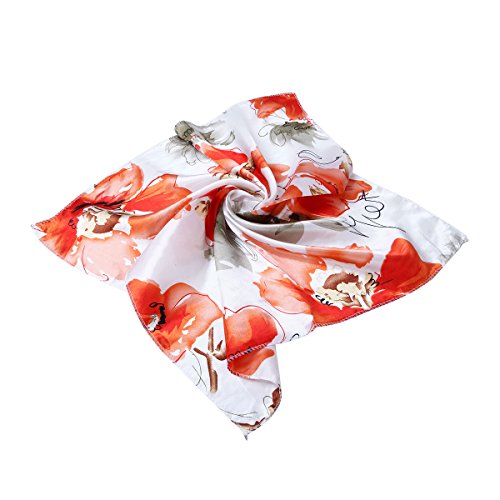 Elegant Silk Feel Floral Butterfly Square Satin Scarf, V3 (Abstract Red)