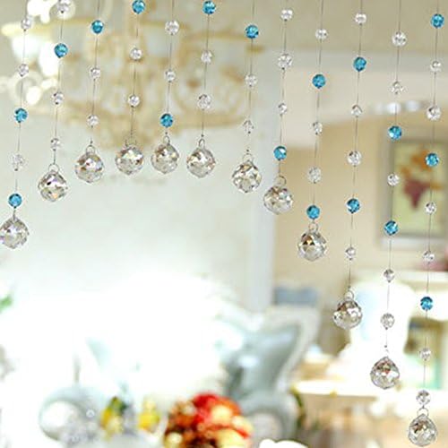 MEIBY String Line Curtain Beads, Glass Crystal Curtain for Living Room Bedroom Window Door Wedding Decor, Crystal Bead Curtain(12-14-16mm,white and blue)