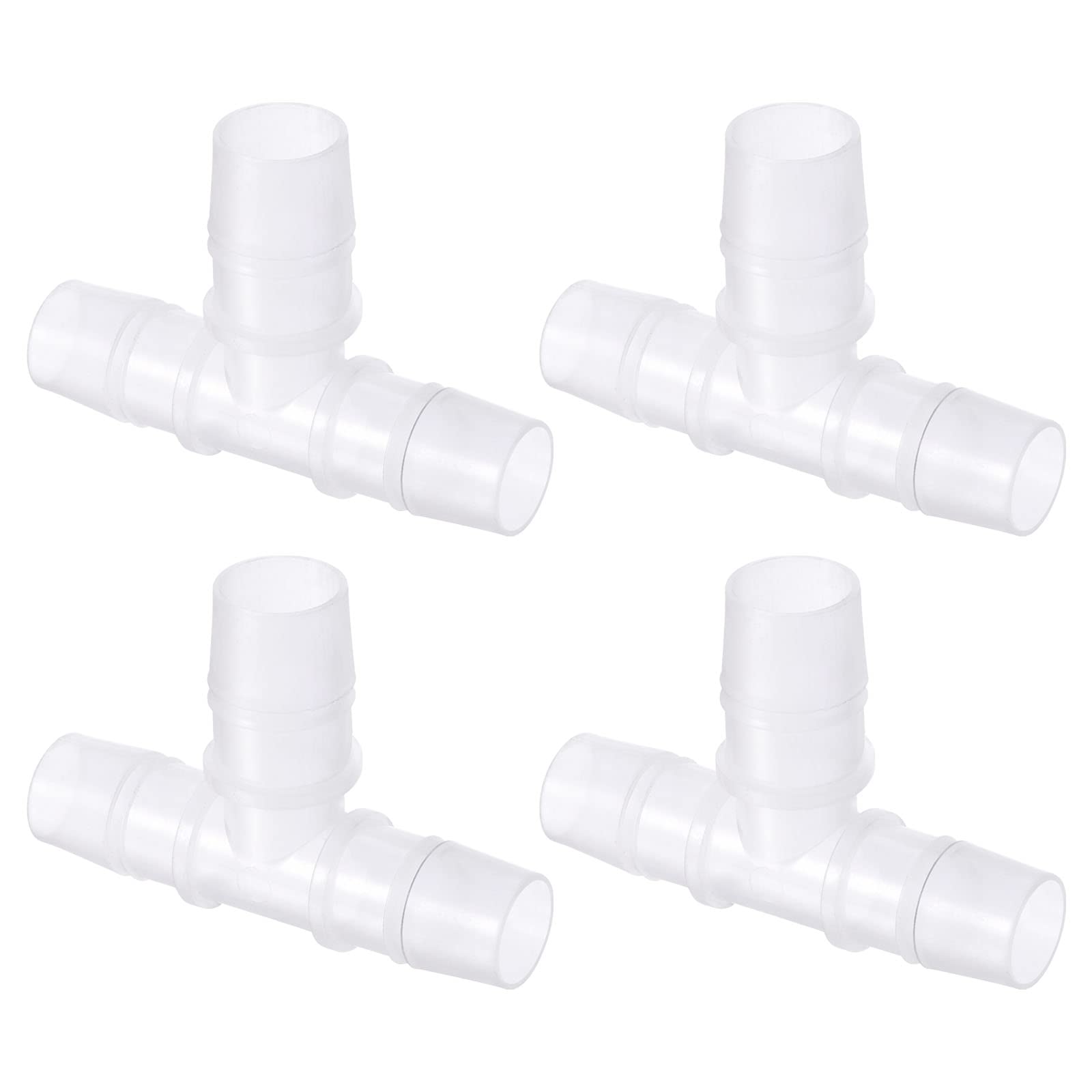 M METERXITY 4 Pack Barb Hose Fittings - 18x20x18mm OD Tee Plastic Pipe Connectors Apply to Water Fuel, Transparent(T Shaped 3 Way)