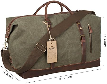 S-ZONE Oversized Canvas Genuine Leather Trim Travel Tote Duffel Shoulder Weekend Bag Weekender Overnight Carryon Handbag 4 S-ZONE Oversized Canvas Genuine Leather Trim Travel Tote Duffel Shoulder Weekend Bag Weekender Overnight Carryon Handbag