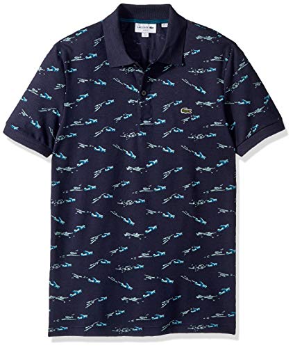 Lacoste Men's S/S Printed Pique Slim FIT Polo, Navy Blue/Multi, 4X-Large