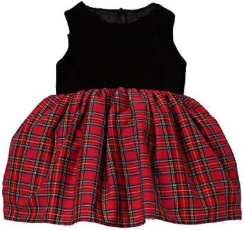 Noa Lily Baby Velveteen And Plaid Dress, Red, 12 Months