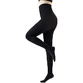 FLYRUN Women's 80 Denier Soft Opaque Tights, High Waist Solid Color Footed Pantyhose