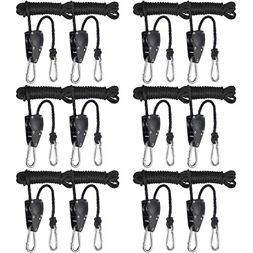 iPower 6-Pack 1/4 Inch 8-Feet Long Adjustable Heavy Duty Rope Clip Hanger, Reinforced Metal Internal Gears,300lb Capacity