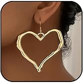 Gold Heart Dangle Earrings for Women Silver Big Long Heart Drop Earrings Chunky Gold Large Statement Earrings Valentines Jewelry